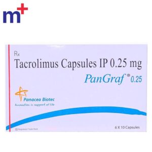 Pangraf 0.25 mg capsules by Panacea Biotec, a generic for Prograf containing Tacrolimus for organ transplant rejection prevention.