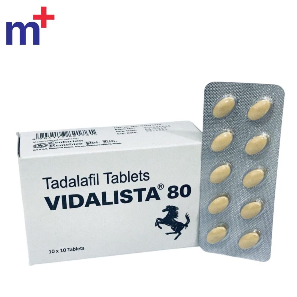 Vidalista 80 mg Tadalafil tablets by Centurion Laboratories, a high-strength generic Cialis for long-lasting ED relief.