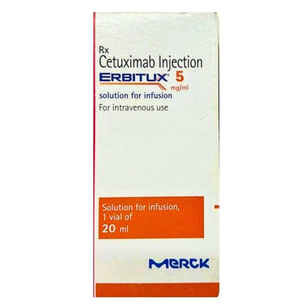 Erbitux 100mg Cetuximab Injection Vial by Eli Lilly Merck KGaA – Anti-EGFR Monoclonal Antibody for RAS Wild-Type Metastatic Colorectal Cancer BRAF V600E mCRC and Head and Neck Cancer