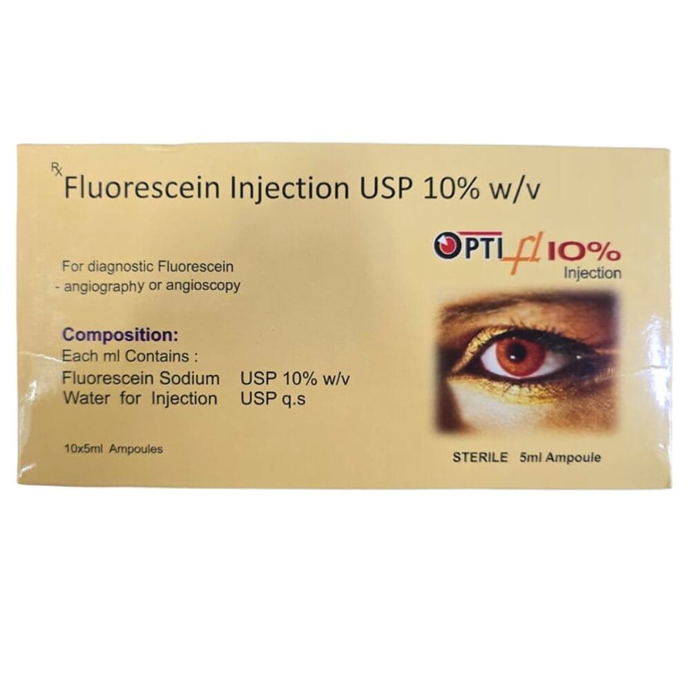 Fluorescein Sodium Injection 10% 100mg/mL 5mL Single-Use Vial for Ophthalmic Fluorescein Angiography